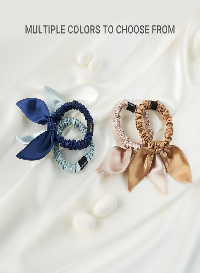 THXSILK Hair Silk Scrunchies with Bow for Women Pure Mulberry Silk Hair Cute Ring Ties Scrunchies for Girls Women's Thick Hair, Emerald Green, 2.8" - Image 2